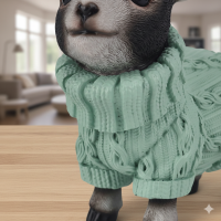 Dekofigur Ziege mit Pullover in Grün – Tierfigur aus Polyresin 16 cm