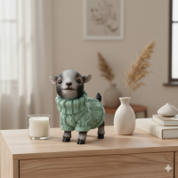 Dekofigur Ziege mit Pullover in Grün – Tierfigur aus Polyresin 16 cm