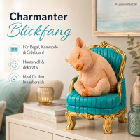 Dekofigur Schwein auf Sessel – humorvolle Tierfigur aus Polyresin 22 cm