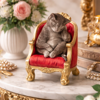 Dekofigur Katze auf Sessel – elegante Tierfigur aus Polyresin 20 cm