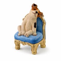 Dekofigur Hund auf Sessel – liebevolle Tierfigur aus Polyresin 20 cm