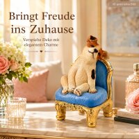 Dekofigur Hund auf Sessel – liebevolle Tierfigur aus Polyresin 20 cm