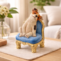 Dekofigur Hund auf Sessel – liebevolle Tierfigur aus Polyresin 20 cm
