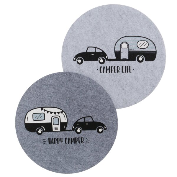 Runde Tischsets im 2er-Set „Camper Life“ & „Happy Camper“ – für echtes Vanlife-Feeling am Tisch