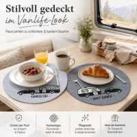 Runde Tischsets im 2er-Set „Camper Life“ & „Happy Camper“ – für echtes Vanlife-Feeling am Tisch