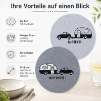 Runde Tischsets im 2er-Set „Camper Life“ & „Happy Camper“ – für echtes Vanlife-Feeling am Tisch