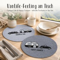Runde Tischsets im 2er-Set „Camper Life“ & „Happy Camper“ – für echtes Vanlife-Feeling am Tisch