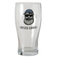 Camper Gläser Set 2er – „Happy Camper“ & „Hipster Camper“ Trinkgläser aus Klarglas, 550 ml, bedruckt, Ø 8 cm, Höhe 16 cm