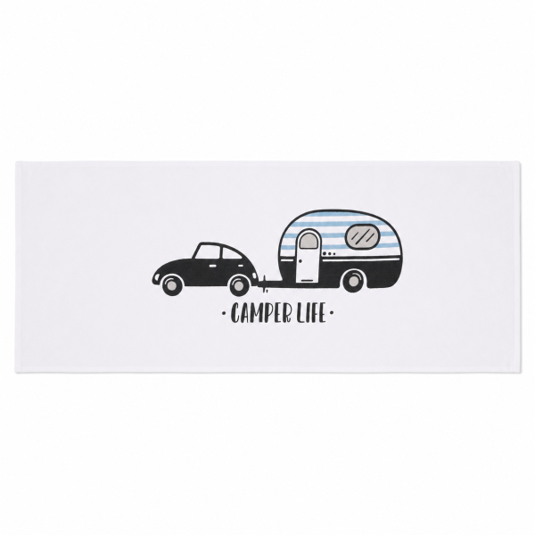 Camper Life Tischläufer aus Baumwolle – 140 x 40 cm, Schwarz/Weiß