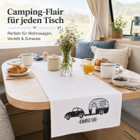 Camper Life Tischläufer aus Baumwolle – 140 x 40 cm, Schwarz/Weiß