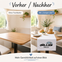 Camper Life Tischläufer aus Baumwolle – 140 x 40 cm, Schwarz/Weiß