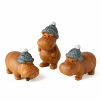 Nilpferd Dekofiguren 3er Set – Kunstharz, handgearbeitet, 6,5 cm