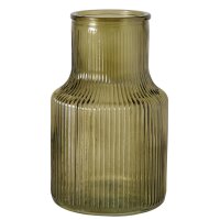 Boltze Glasvasen Set 2er – geriffelte Vasen 14 cm, Ø 9 cm, lackiertes Glas in Grün, glänzend