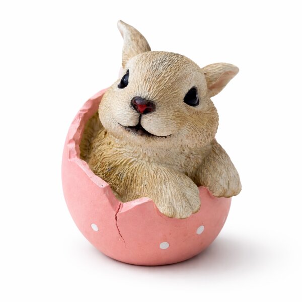 Osterdeko Hase im Ei aus Kunstharz – Dekofigur Rosa, 10 cm