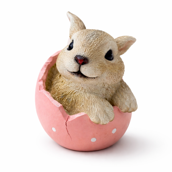 Osterdeko Hase im Ei aus Kunstharz – Dekofigur Rosa, 10 cm