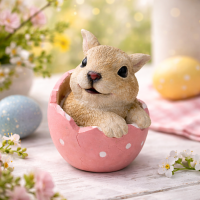 Osterdeko Hase im Ei aus Kunstharz – Dekofigur Rosa, 10 cm
