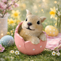 Osterdeko Hase im Ei aus Kunstharz – Dekofigur Rosa, 10 cm