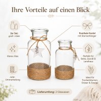 Glasvasen im 2er Set mit Juteband, Kordel und Sternanhänger
