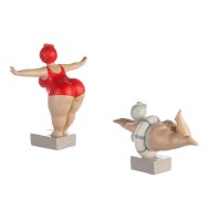 Tante Elli Figuren Set 2er – maritime Badefiguren aus Kunstharz Rot & Mint