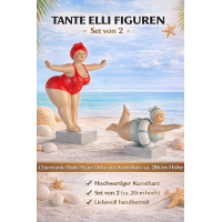 Tante Elli Figuren Set 2er – maritime Badefiguren aus Kunstharz Rot & Mint