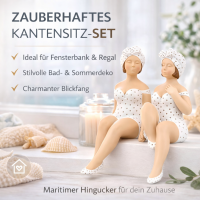 Kantensitzer Figuren Becky 2er Set aus Kunstharz in Weiß – stilvolle Deko für Bad, Fensterbank & Wohnraum
