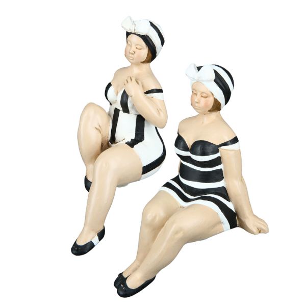 Kantensitzer Figuren Becky 2er Set aus Kunstharz in Schwarz-Weiß – stilvolle Retro-Deko für Fensterbank, Regal & Bad