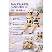 Kantensitzer Figuren Becky 2er Set aus Kunstharz in Schwarz-Weiß – stilvolle Retro-Deko für Fensterbank, Regal & Bad