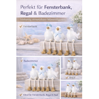 Kantensitzer Möwen Sigurd 3er Set aus Kunstharz in Weiß-Blau – maritime Deko für Fensterbank, Regal & Bad