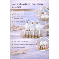 Kantensitzer Möwen Sigurd 3er Set aus Kunstharz in Weiß-Blau – maritime Deko für Fensterbank, Regal & Bad