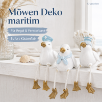 Möwen Deko Set 3er 8x4x10,5cm Weiß Babyblau Kantenhocker maritim