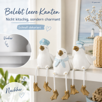 Möwen Deko Set 3er 8x4x10,5cm Weiß Babyblau Kantenhocker maritim