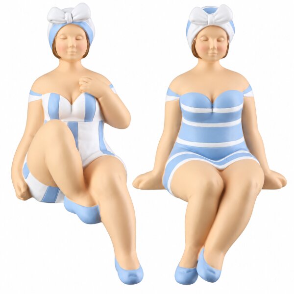 Kantensitzer Dekofiguren 2er Set 13cm Blau Himmelblau aus Kunstharz