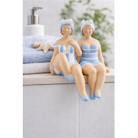 Kantensitzer Figuren Becky 2er Set aus Kunstharz in Blau Weiß – stilvolle Deko für Bad, Fensterbank & Wohnraum