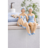 Kantensitzer Figuren Becky 2er Set aus Kunstharz in Blau Weiß – stilvolle Deko für Bad, Fensterbank & Wohnraum