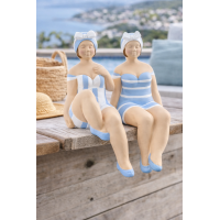 Kantensitzer Figuren Becky 2er Set aus Kunstharz in Blau Weiß – stilvolle Deko für Bad, Fensterbank & Wohnraum