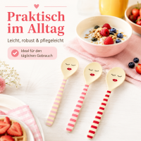 RICE Teelöffel aus Melamin 3er Set – 14,5 cm, BPA-frei, Gesicht & rote Lippen