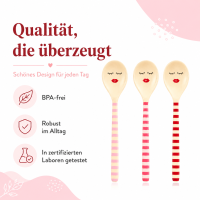 RICE Teelöffel aus Melamin 3er Set – 14,5 cm, BPA-frei, Gesicht & rote Lippen