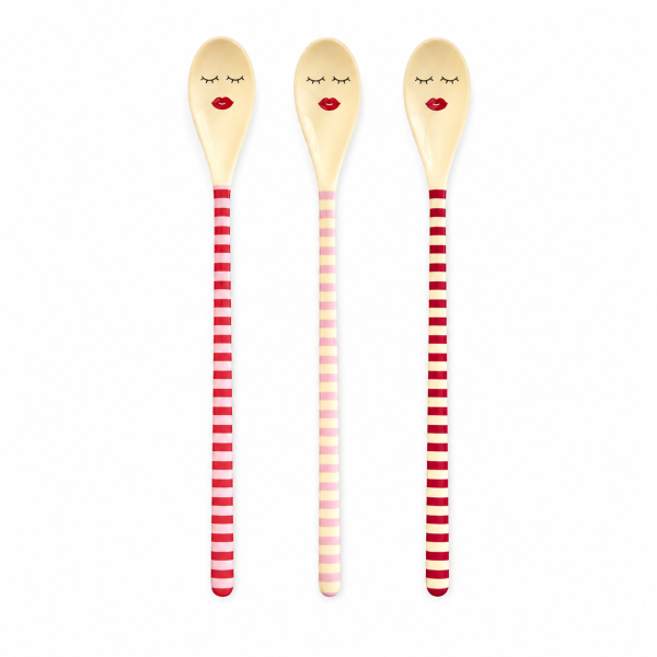 RICE Latte Löffel aus Melamin 3er Set – 22,5 cm, BPA-frei, Gesicht & rote Lippen