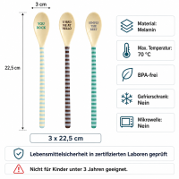 RICE Latte Löffel aus Melamin 3er Set – 22,5 cm, BPA-frei, mit Sprüchen