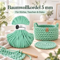 Makramee Kordel 5mm 50m Grün - Jelly Mint Baumwollkordel geflochten