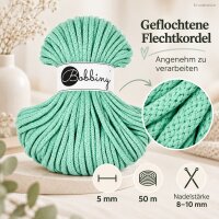 Makramee Kordel 5mm 50m Grün - Jelly Mint Baumwollkordel geflochten
