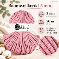 Makramee Kordel 5mm 50m Rosa - Dusty Rosé Baumwollkordel geflochten