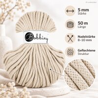 Makramee Garn 5mm 50m Beige - Flechtkordel Cashmere Beige Baumwolle
