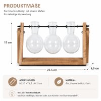 Stecklingvase mit 3 Glasvasen im Holzständer aus Paulownia-Holz