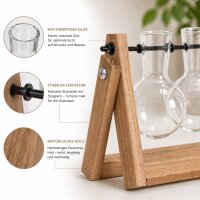 Stecklingvase mit 3 Glasvasen im Holzständer aus Paulownia-Holz