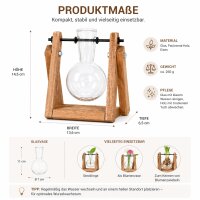 Stecklingsvase mit Holzgestell und Glasvase – Vermehrungsstation aus Glas, Paulownia-Holz und Eisen