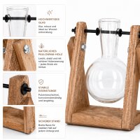 Stecklingsvase mit Holzgestell und Glasvase – Vermehrungsstation aus Glas, Paulownia-Holz und Eisen