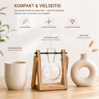Stecklingsvase mit Holzgestell und Glasvase – Vermehrungsstation aus Glas, Paulownia-Holz und Eisen