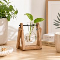 Stecklingsvase mit Holzgestell und Glasvase – Vermehrungsstation aus Glas, Paulownia-Holz und Eisen
