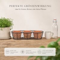 3 Terracotta Töpfe im Drahtkorb – handgefertigtes Pflanztopf Set